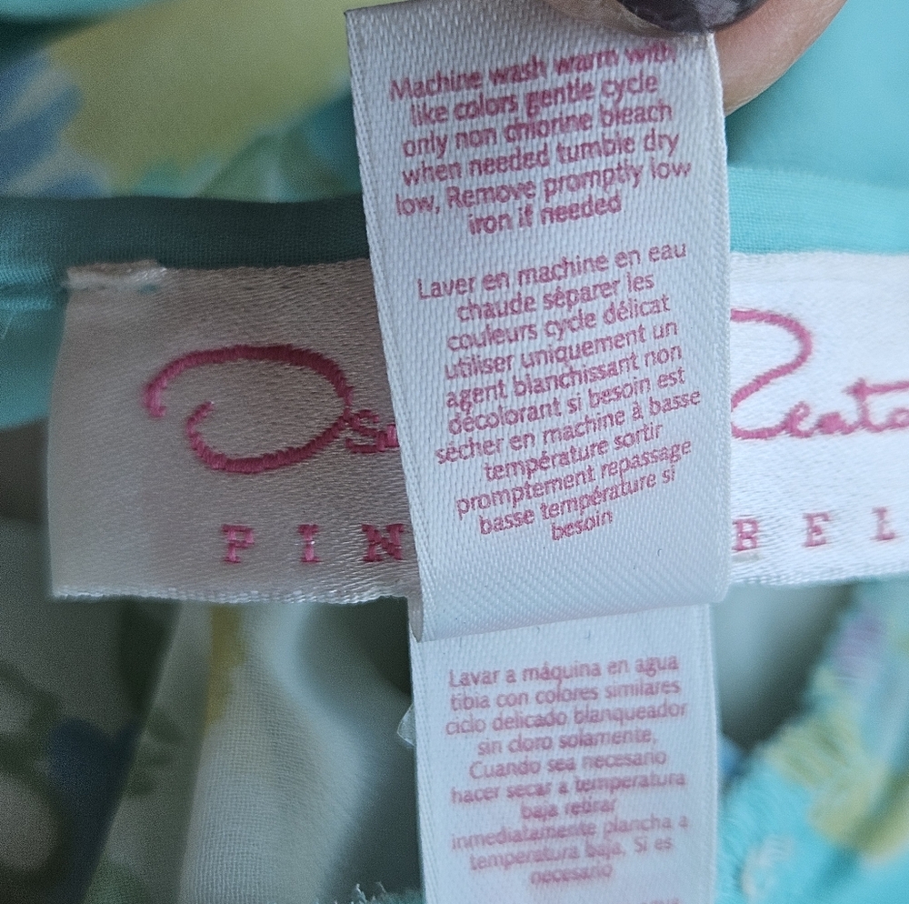 Oscar De La Renta Pink Label Vintage Turquoise Pink Floral Chemise Nightgown - Picture 15 of 16